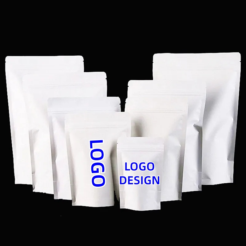 Food Pouch Reusable - 100 Sacos de Papel Branco com