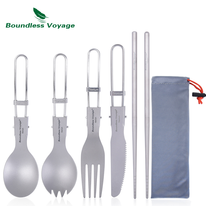 Weaning Spoon Set - Talheres de titânio para acampamento, viagem