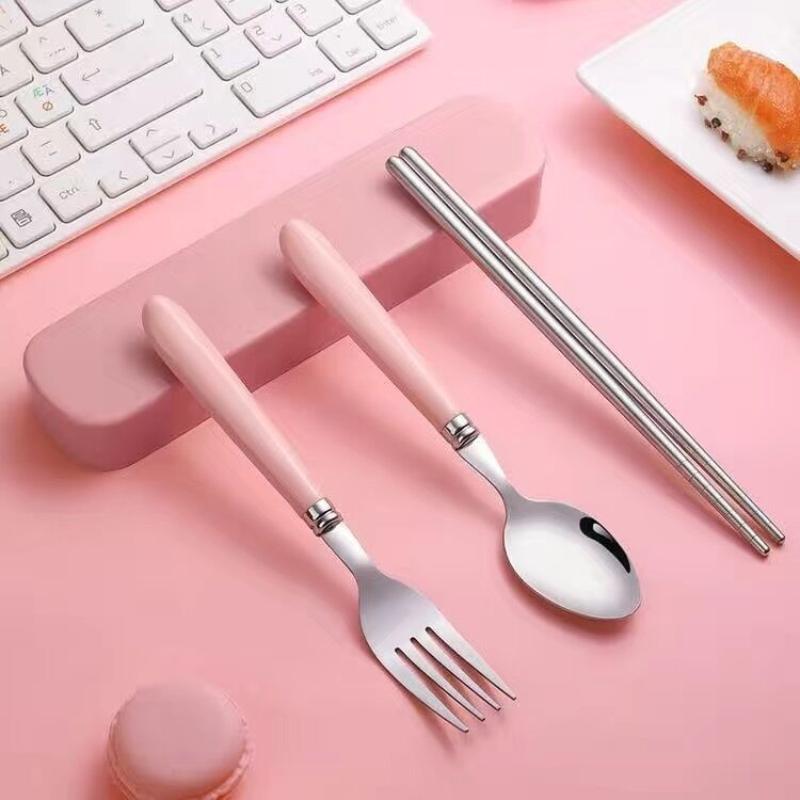 Weaning Spoon Set - Aço inoxidável portátil estudante utensílios de