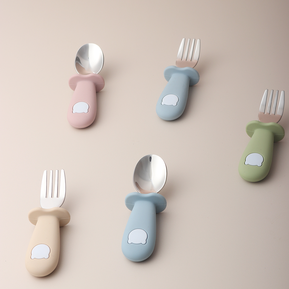 Colher e Garfo de Silicone em  - Weaning Spoon Set avaliação e preço