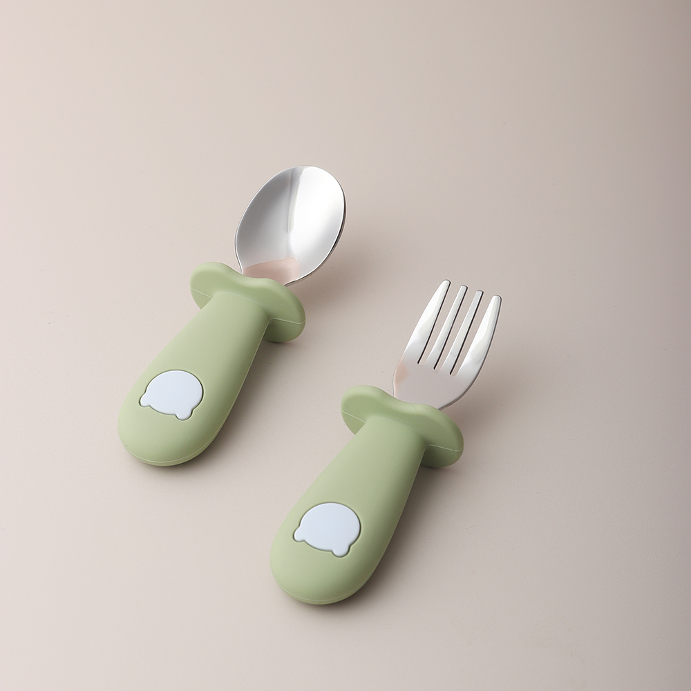 Colher e Garfo de Silicone em  - Weaning Spoon Set avaliação e preço